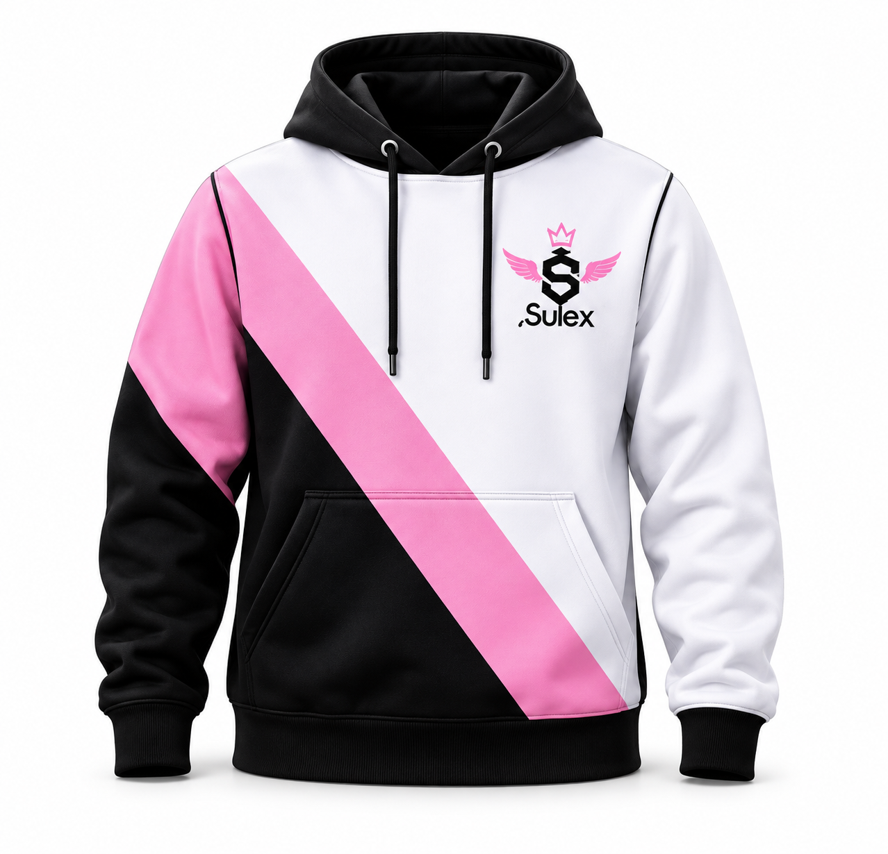 Hoodie de promoción Sulex negro, blanco y rosado